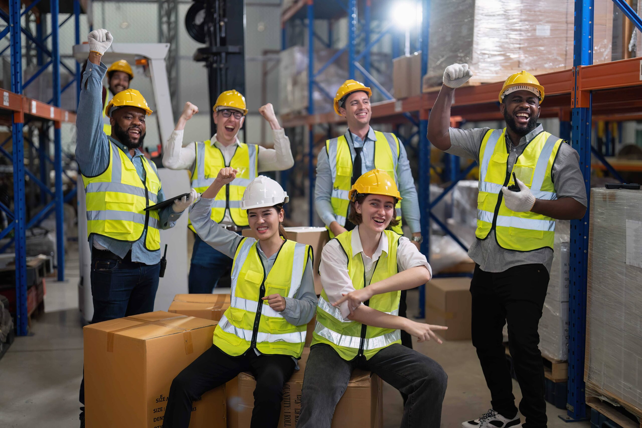 diversity group of labor union in warehouse celebr utc () () ()